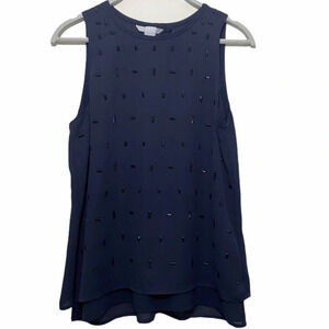 H&M women’s navy top with black gems open back  6